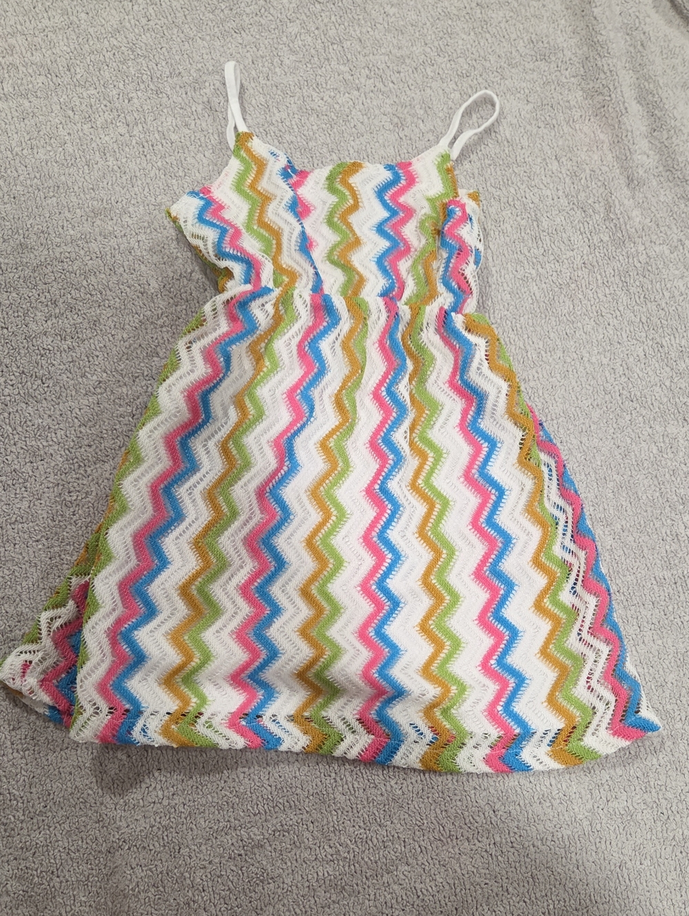 Girls White Multicolor Zigzag Sundress